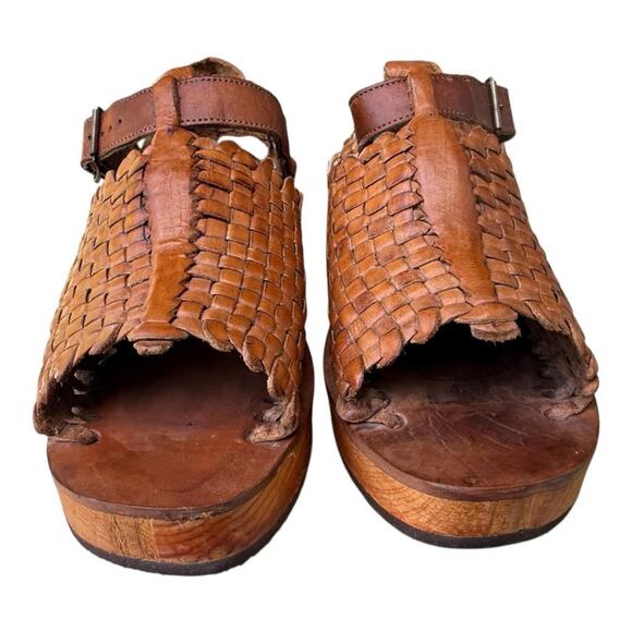 Vintage STUFF by Frank Sbicca Platform Cut Out Wood Wedge Sandal Women size 6 - Picture 4 of 10